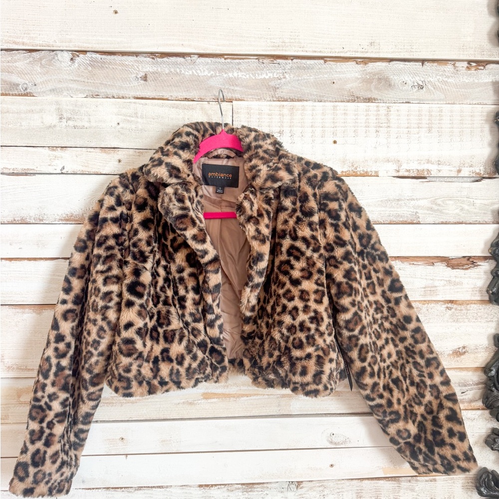 Ambiance Leopard Patterned Faux Fur Coat